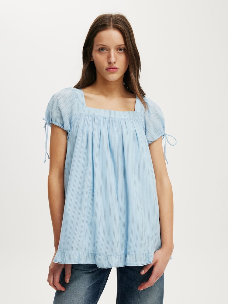 Cotton On Blue Eliza Babydoll Tunic Top - Image 2 of 4 Cotton On Blue Eliza Babydoll Tunic Top - Image 2 of 4