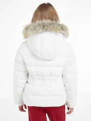 Tommy Hilfiger White Girls Essential Down Faux Fur Hood Jacket - Image 2 of 6