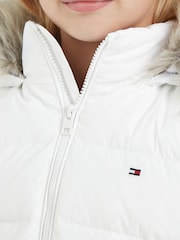 Tommy Hilfiger White Girls Essential Down Faux Fur Hood Jacket - Image 3 of 6
