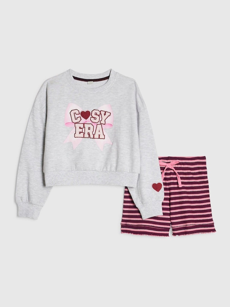 River Island Grey Cosy Era Sweat Pyjamas Set - Image 1 of 5 River Island Grey Cosy Era Sweat Pyjamas Set - Image 1 of 5