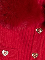 River Island Red Faux Fur Collar Cardigan & Leggings Set - Image 4 of 5