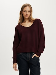Cotton On Red Softest Luxe Slouchy V-Neck Knit Jumper - Image 1 of 6