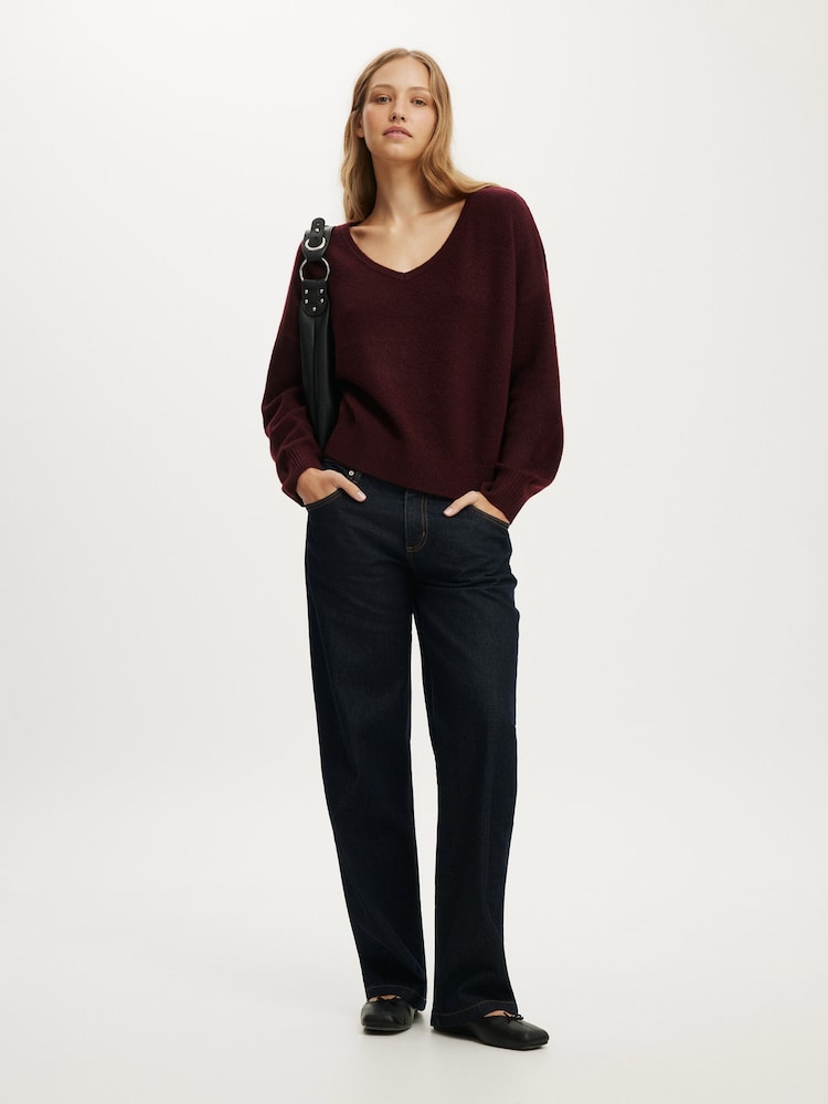 Cotton On Red Softest Luxe Slouchy V-Neck Knit Jumper - Image 2 of 6 Cotton On Red Softest Luxe Slouchy V-Neck Knit Jumper - Image 2 of 6
