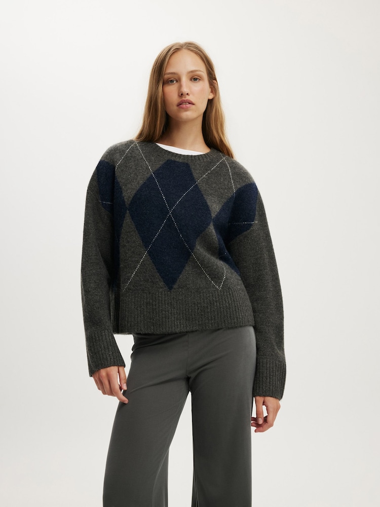 Cotton On Black/Grey Luxe Crew Jumper - Image 1 of 4 Cotton On Black/Grey Luxe Crew Jumper - Image 1 of 4