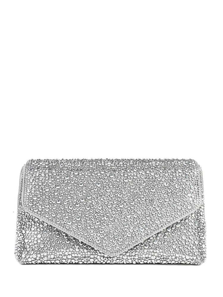 Jones Bootmaker Silver Vertigo Touch Fasten Embellished Clutch Bag - Image 2 of 4 Jones Bootmaker Silver Vertigo Touch Fasten Embellished Clutch Bag - Image 2 of 4