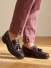 Jones Bootmaker Red Quavon Leather Tasselled Loafers - Image 1 of 6