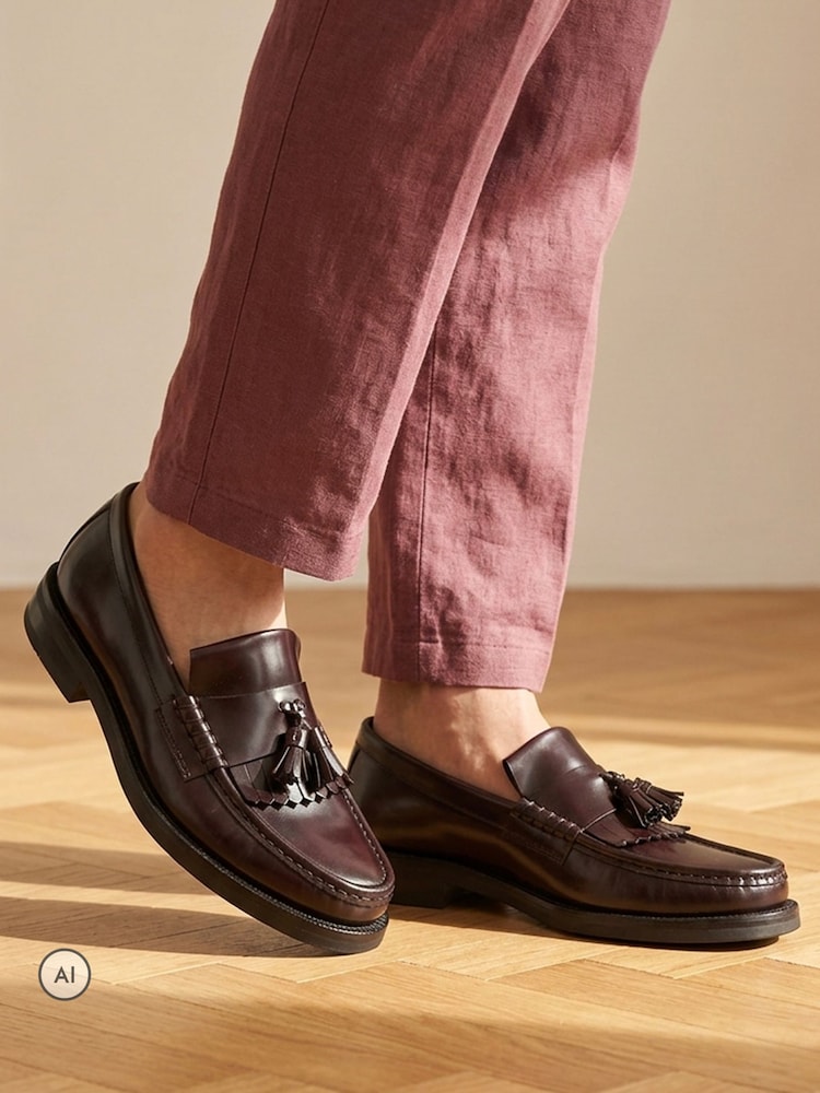 Jones Bootmaker Red Quavon Leather Tasselled Loafers - Image 1 of 6