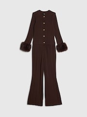 River Island Brown Faux Fur Cuff Martini Top & Trousers Set - Image 3 of 5