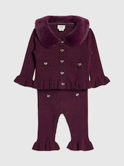 River Island Purple Faux Fur Collar Cardigan & Leggings Set - Image 3 of 5