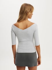 Cotton On Grey Bella Off Shoulder V-Neck 3/4 T-Shirt - Image 3 of 5