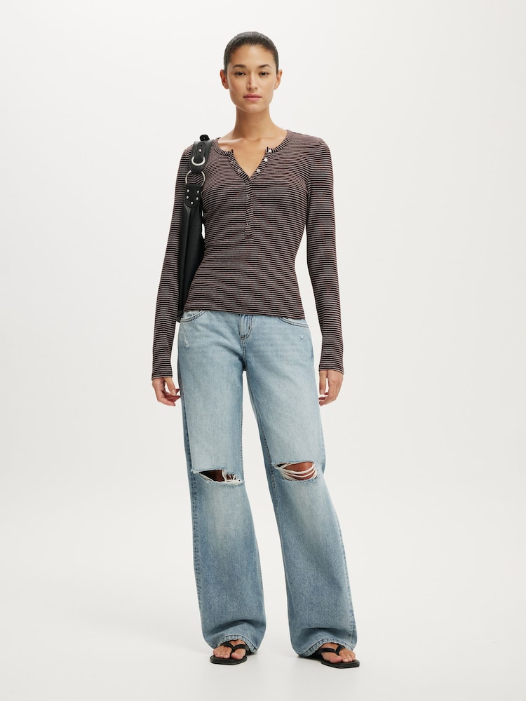 Cotton On Brown Blake Henley Long Sleeve Top - Image 1 of 4