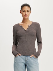 Cotton On Brown Blake Henley Long Sleeve Top - Image 2 of 4