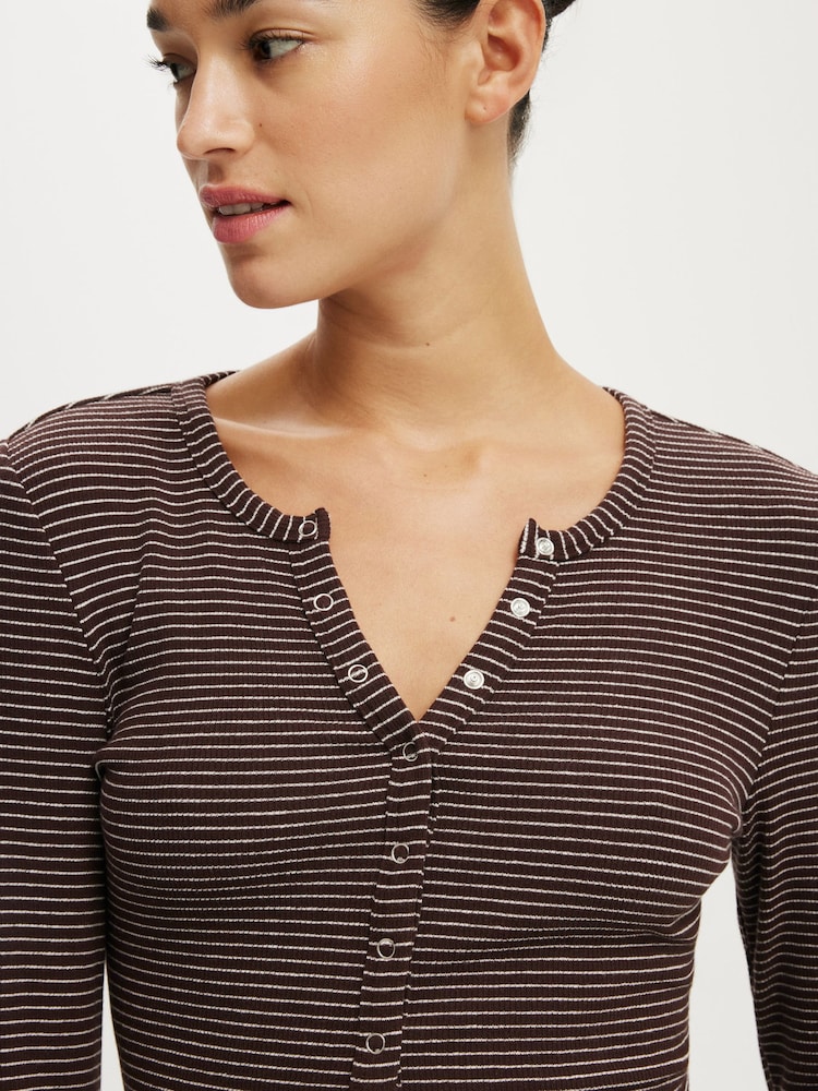Cotton On Brown Blake Henley Long Sleeve Top - Image 4 of 4