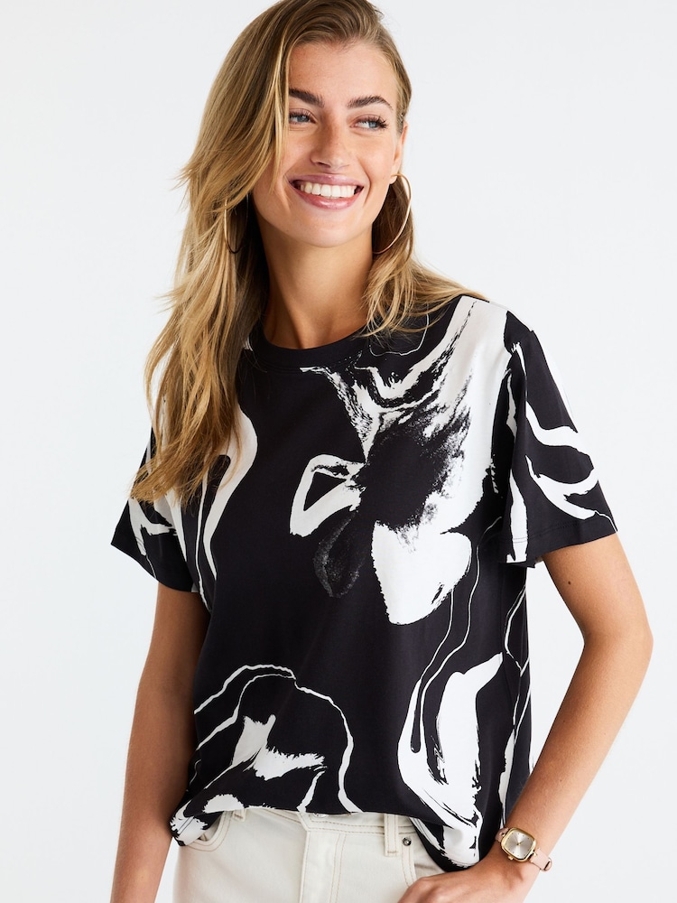 Monochrom - Kurzärmeliges T-Shirt mit Rundhalsausschnitt aus 100 % Baumwolle - Bild 1 von 6