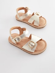 Gold Wide Fit (G) Leather Buckle Sandals - Image 1 of 5