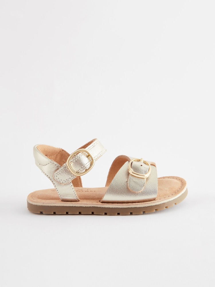 Gold Wide Fit (G) Leather Buckle Sandals - Image 2 of 5
