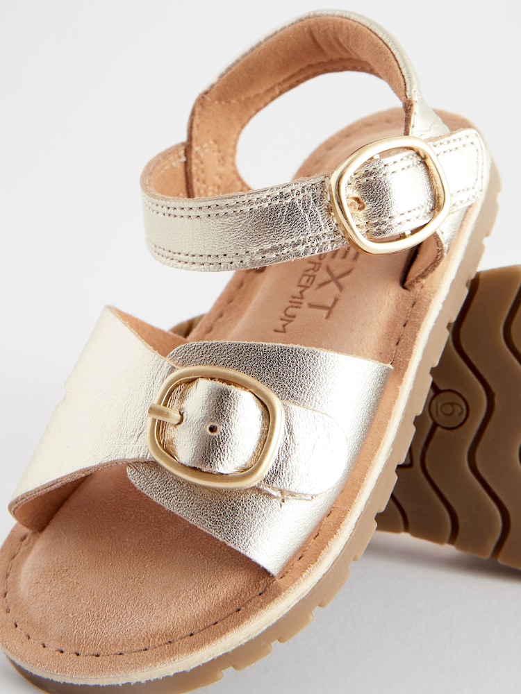 Gold Wide Fit (G) Leather Buckle Sandals - Image 5 of 5