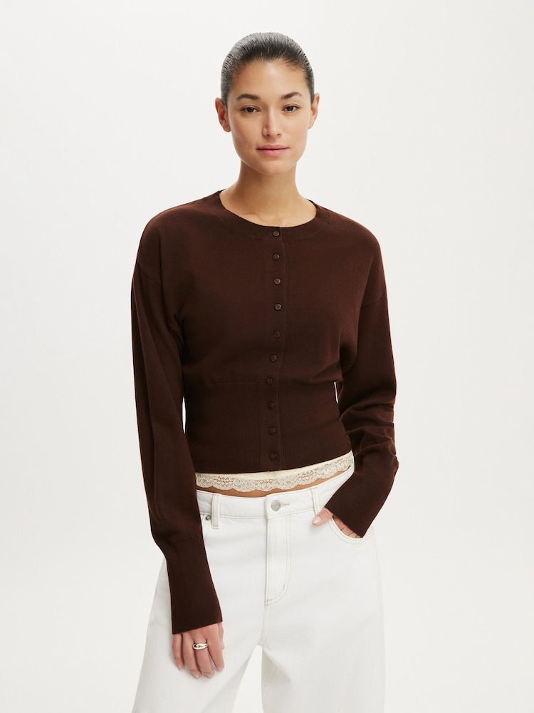 Cotton On Brown Sara Button Cardigan - Image 1 of 4 Cotton On Brown Sara Button Cardigan - Image 1 of 4