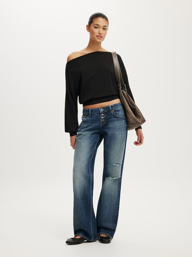 Cotton On Black Sage Off Shoulder Long Sleeve Top - Image 1 of 4 Cotton On Black Sage Off Shoulder Long Sleeve Top - Image 1 of 4