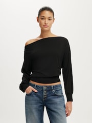 Cotton On Black Sage Off Shoulder Long Sleeve Top - Image 2 of 4