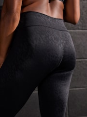 Black Embossed Zebra Print Next Active Sports Tummy Control High Waisted Full Length Sculpting Leggings - Image 4 of 6