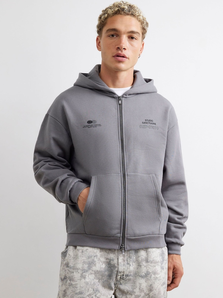 River Island Grey Oversized Sanctuaire Hoodie - Image 1 of 4 River Island Grey Oversized Sanctuaire Hoodie - Image 1 of 4