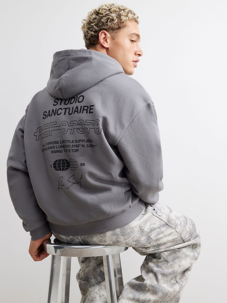 River Island Grey Oversized Sanctuaire Hoodie - Image 2 of 4 River Island Grey Oversized Sanctuaire Hoodie - Image 2 of 4
