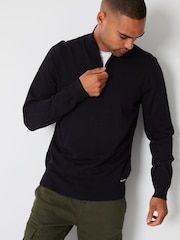 Threadbare Black Funnel Quarter Zip Knitted Jumper - Image 1 of 4