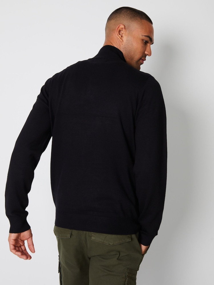 Threadbare Black Funnel Quarter Zip Knitted Jumper - Image 2 of 4