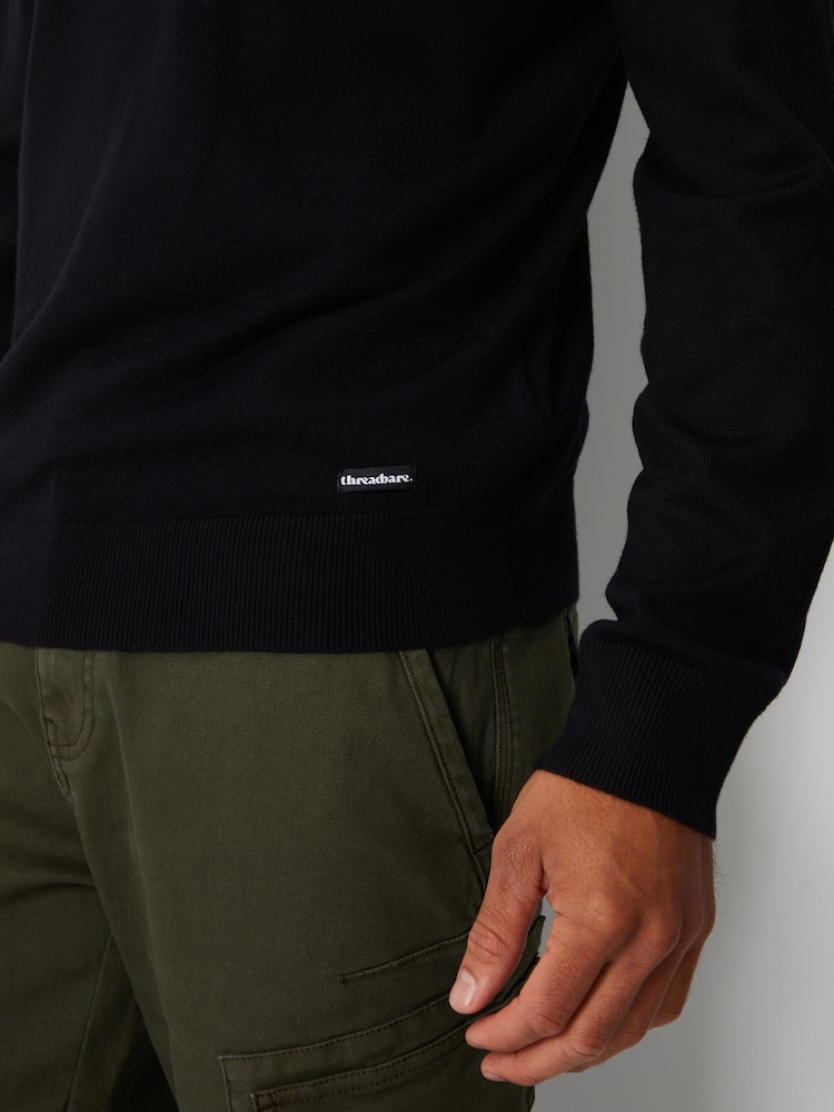 Threadbare Black Funnel Quarter Zip Knitted Jumper - Image 4 of 4