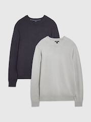River Island Grey Essential Slim Fit Crew Neck Jumpers 2 Pack - Image 1 of 8