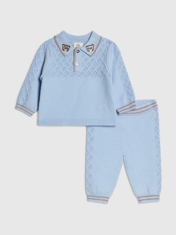 River Island Blue Knitted Polo Top  & Leggings Set - Image 1 of 5