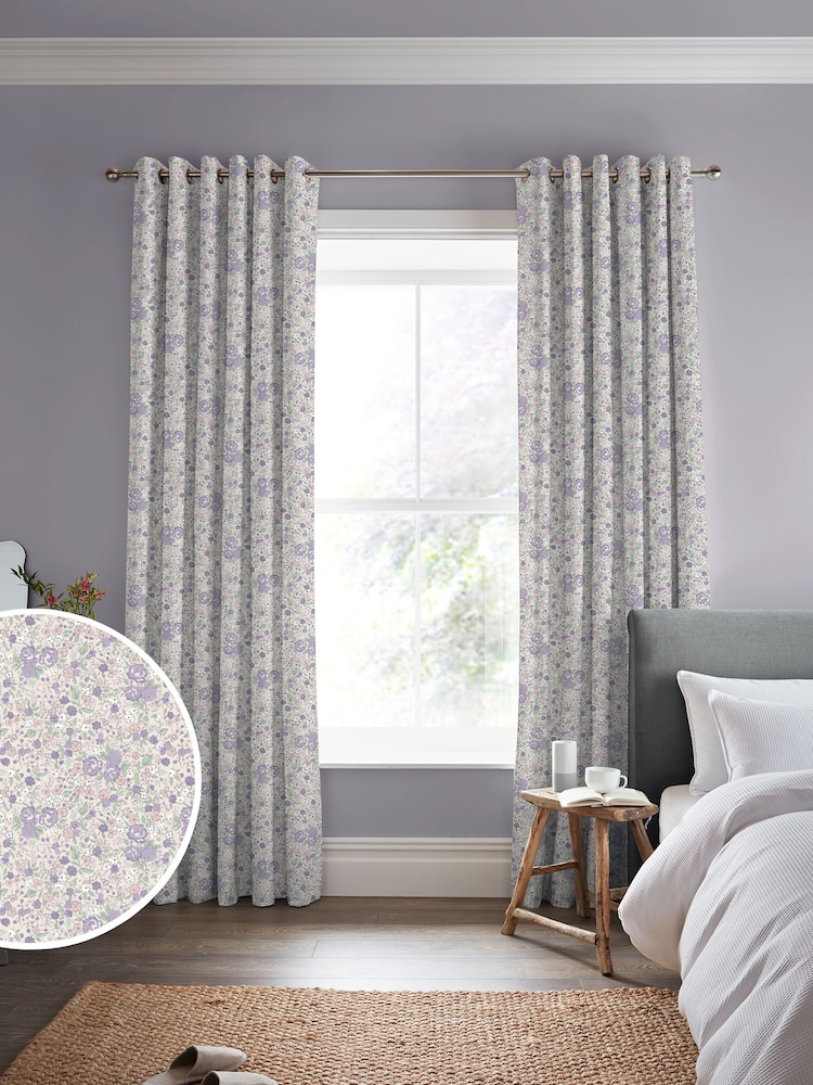 Laura Ashley Lavender Rowena Made to Measure 100% Cotton Curtains - Image 1 of 9