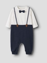 Name It Blue Baby Cotton Tuxedo Romper - Image 1 of 3