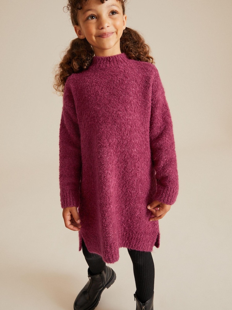 Raspberry Pink Bouclé Knitted Jumper Dress (3-16yrs) - Image 1 of 8 Raspberry Pink Bouclé Knitted Jumper Dress (3-16yrs) - Image 1 of 8