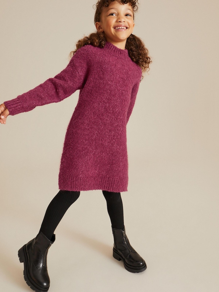 Raspberry Pink Bouclé Knitted Jumper Dress (3-16yrs) - Image 2 of 8 Raspberry Pink Bouclé Knitted Jumper Dress (3-16yrs) - Image 2 of 8