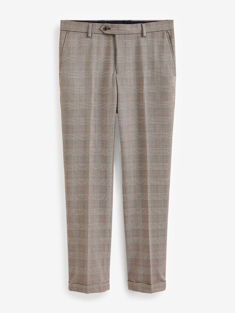 Taupe Slim Skinny Fit Check Suit: Trousers - Image 1 of 10