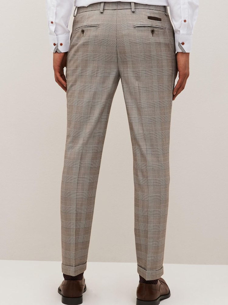 Taupe Slim Skinny Fit Check Suit: Trousers - Image 10 of 10