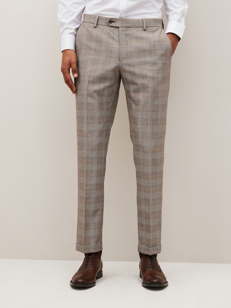 Taupe Slim Skinny Fit Check Suit: Trousers - Image 5 of 10