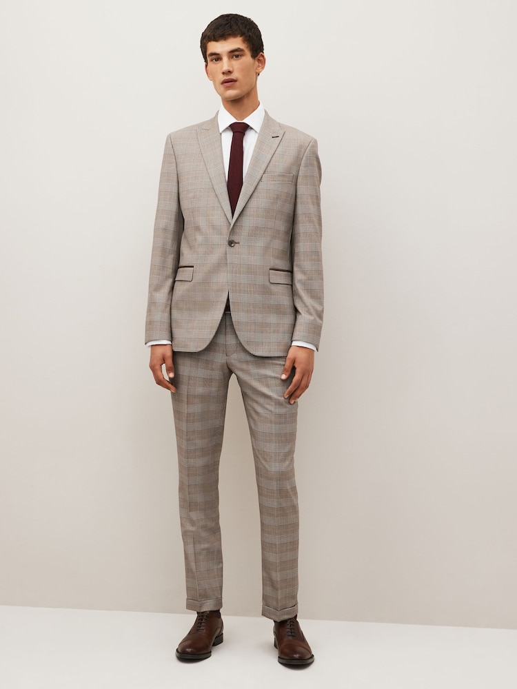 Taupe Slim Skinny Fit Check Suit: Trousers - Image 6 of 10