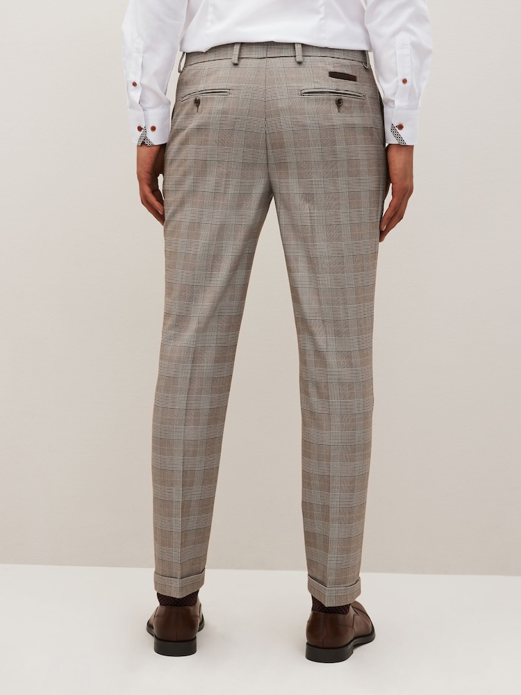 Taupe Slim Skinny Fit Check Suit: Trousers - Image 9 of 10