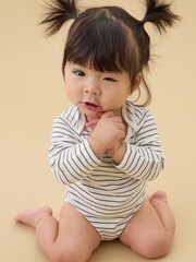 Grau/weiß - Mori – langärmeliger Body mit eckigem Ausschnitt - Bild 3 von 7