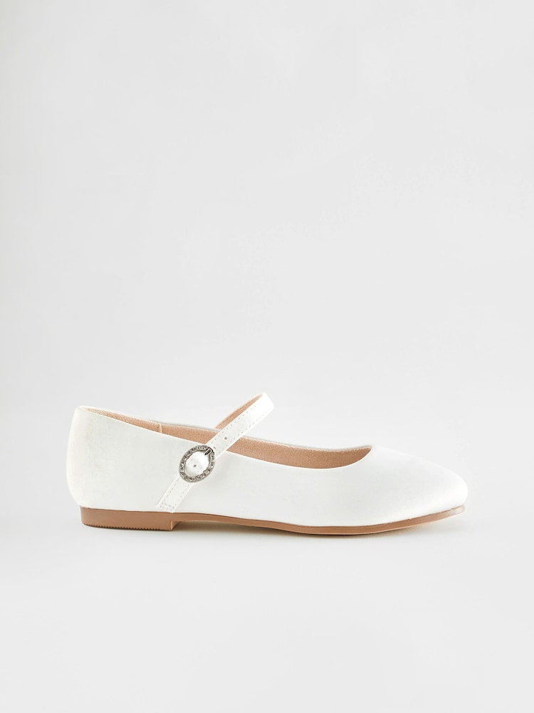 Družička z bieleho saténu odolná voči škvrnám - Mary Jane Flower Girl Square toe Occasion Shoes - Obrázok 2 z 4