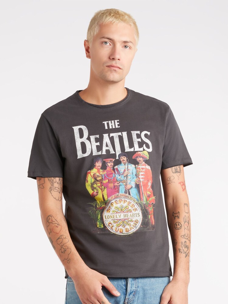 Amplified Grey The Beatles Lonely Hearts 100% Cotton T-Shirt - Image 1 of 4