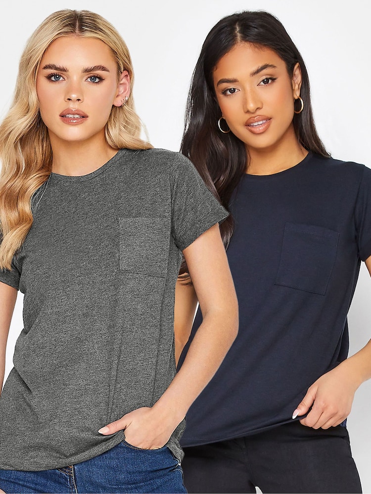 PixieGirl Petite Grey Basic Short Sleeve Pocket T-Shirts 2 Pack - Image 1 of 5