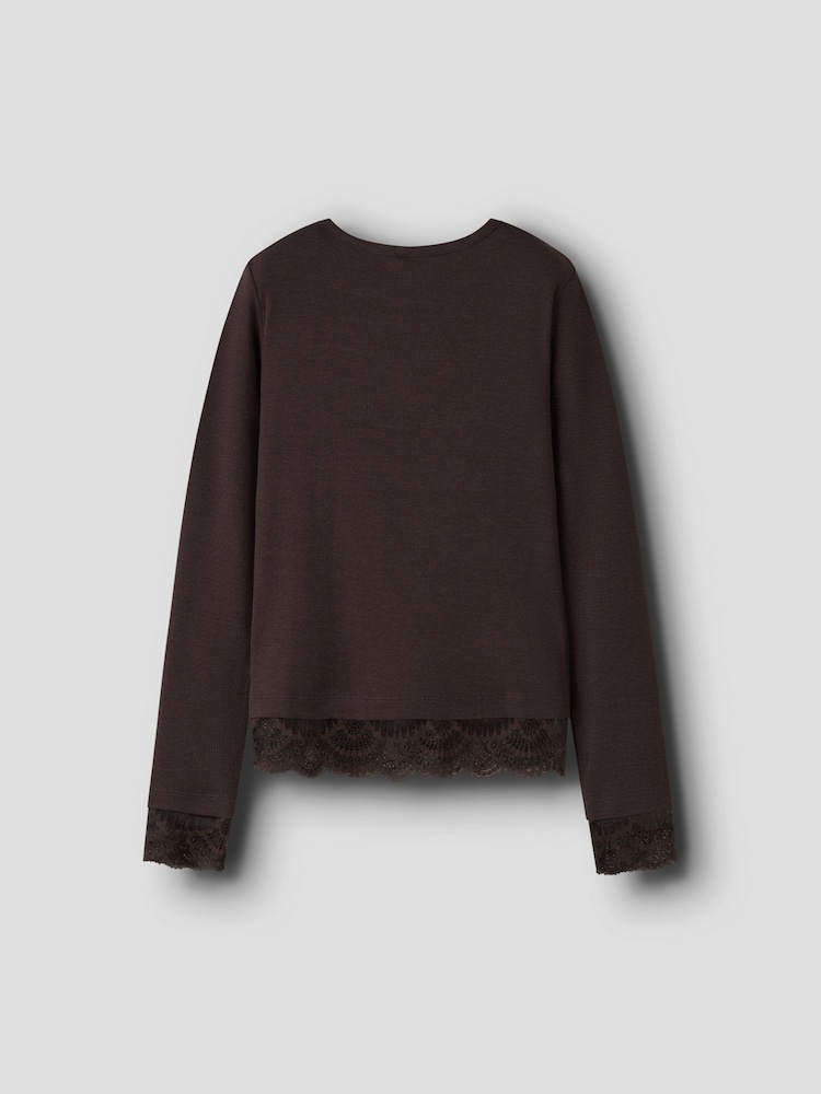 Name It Brown Lace Trim long Sleeve Top - Image 2 of 3