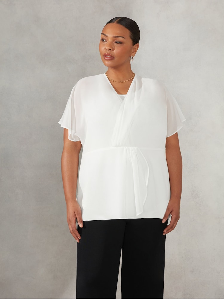 Live Unlimited Curve Gathered Wrap Chiffon Ivory White Blouse - Image 1 of 4