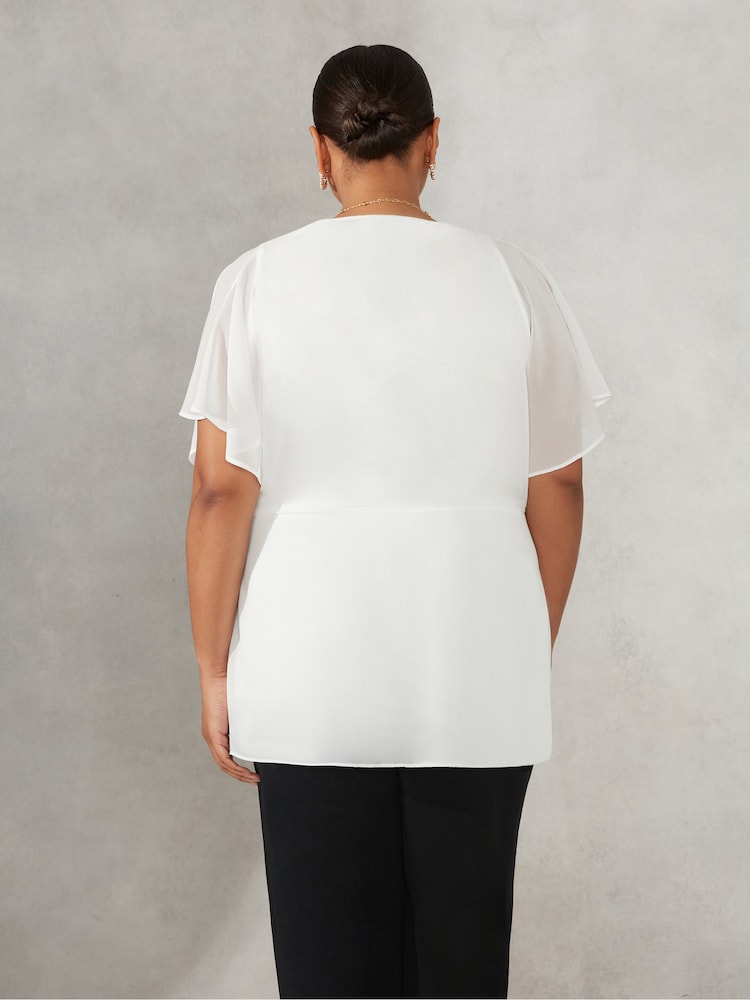 Live Unlimited Curve Gathered Wrap Chiffon Ivory White Blouse - Image 2 of 4