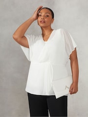 Live Unlimited Curve Gathered Wrap Chiffon Ivory White Blouse - Image 3 of 4