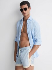 Reiss Soft Blue/White Surf Drawstring Contrast Swim Shorts - Image 1 of 4